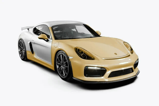 Rendered illustration of a gold Porsche showing Track Package coverage